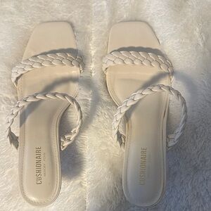 CUSHIONAIRE Women's White Braided Sandals
